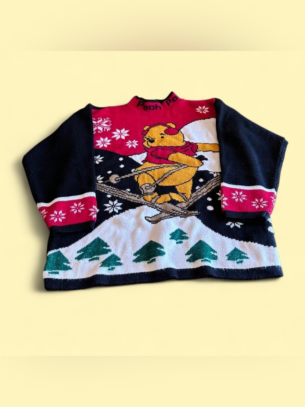Vintage Winnie the Pooh Christmas Sweater Women’s L Acrylic Holiday Knit